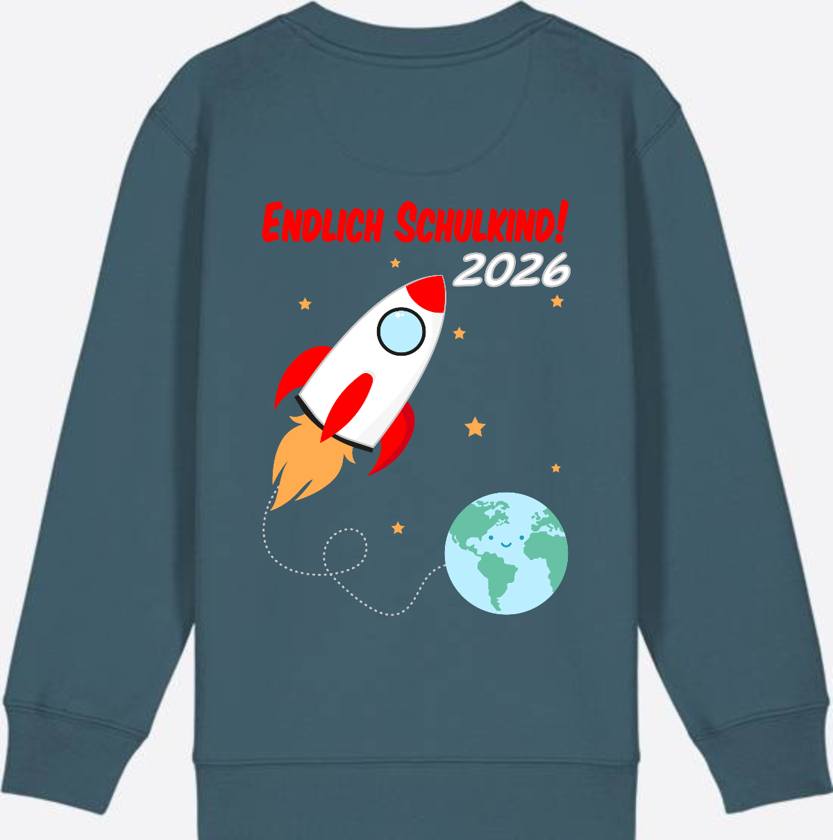 Kinder Sweatshirt Endlich Schulkind 2026 - Rakete mit Name - Stargazer