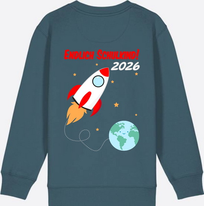 Kinder Sweatshirt Endlich Schulkind 2026 - Rakete mit Name - Stargazer