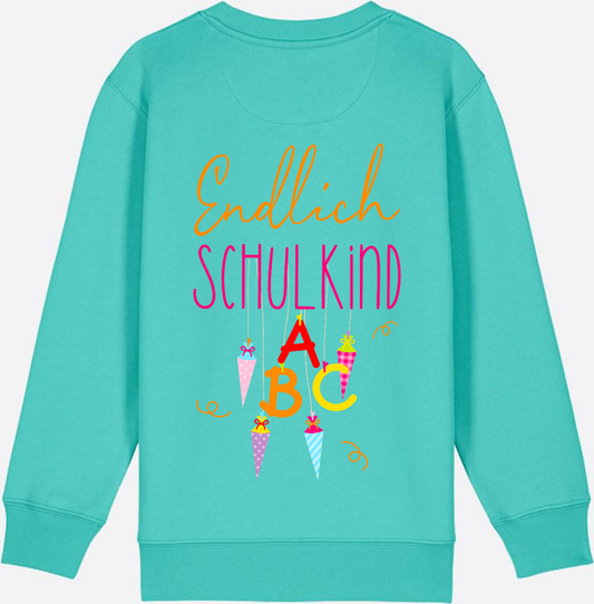 Kinder-Sweatshirt Endlich Schulkind – mit Namen personalisiert - Pool Blue