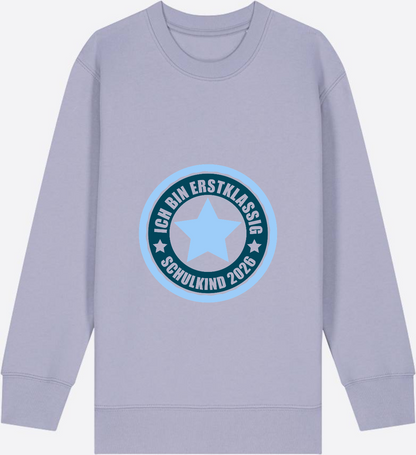 Kinder Sweatshirt Ich bin erstklassig – Schulkind 2026 - Lavender Herzseite