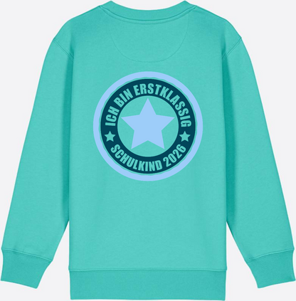 Kinder Sweatshirt Ich bin erstklassig – Schulkind 2026 - Pool Blue