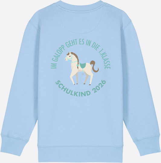 Kinder Sweatshirt Im Galopp Schulkind 2026 – personalisiert - Blue Soul
