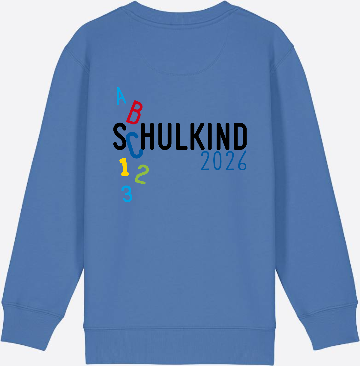 Kinder Sweatshirt Schulkind 2026 ABC Blau mit Name - Bright Blue