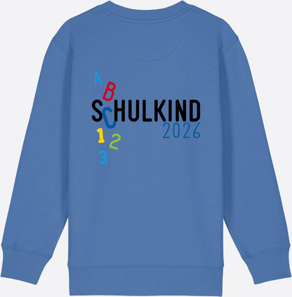 Kinder Sweatshirt Schulkind 2026 ABC Blau mit Name - Bright Blue