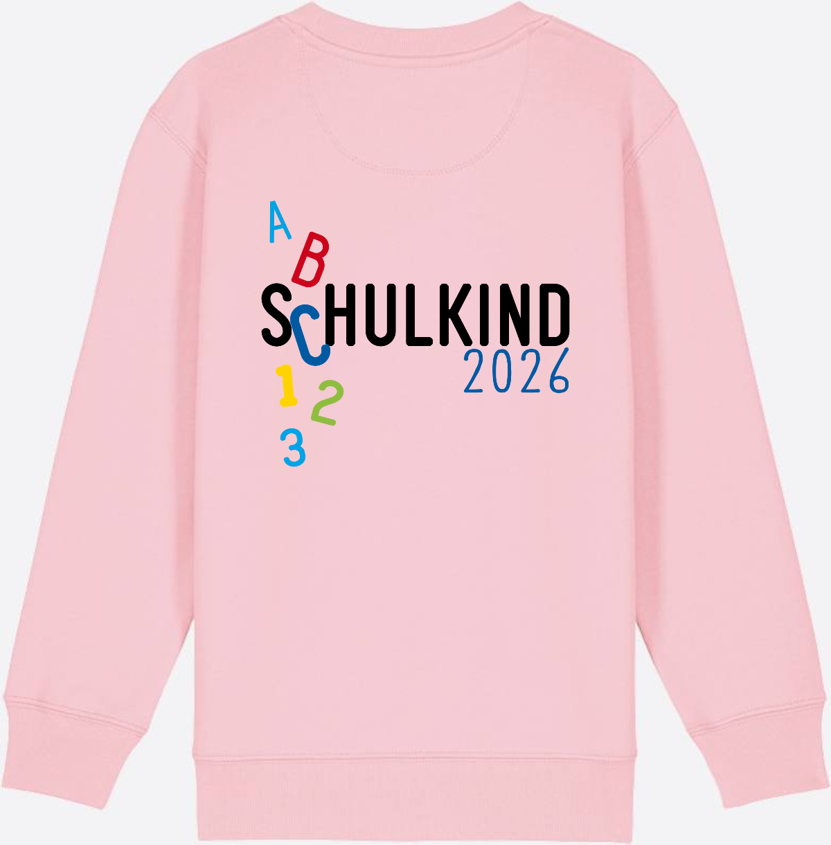 Kinder Sweatshirt Schulkind 2026 ABC Blau mit Name - Cotton Pink