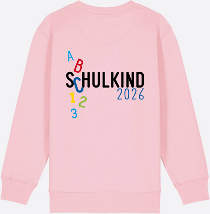 Kinder Sweatshirt Schulkind 2026 ABC Blau mit Name - Cotton Pink