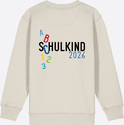 Kinder Sweatshirt Schulkind 2026 ABC Blau mit Name - Eco Heather