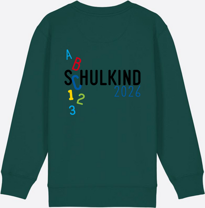Kinder Sweatshirt Schulkind 2026 ABC Blau mit Name - Glazed Green