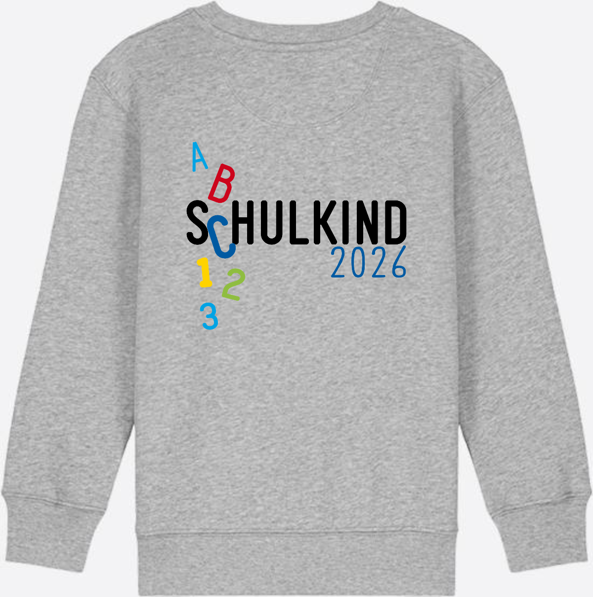 Kinder Sweatshirt Schulkind 2026 ABC Blau mit Name - Heather Grey
