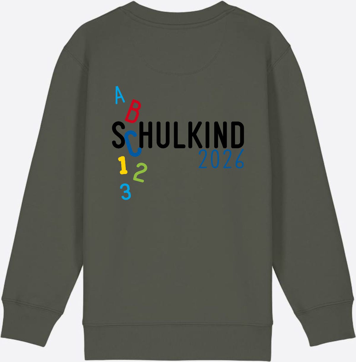 Kinder Sweatshirt Schulkind 2026 ABC Blau mit Name - Khaki