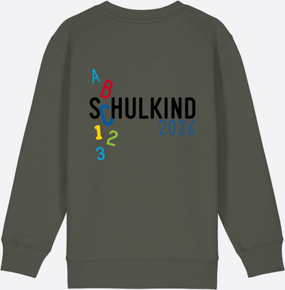 Kinder Sweatshirt Schulkind 2026 ABC Blau mit Name - Khaki
