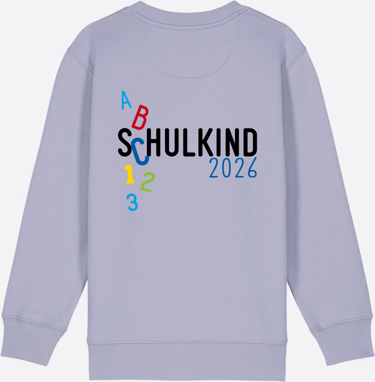 Kinder Sweatshirt Schulkind 2026 ABC Blau mit Name - Lavender
