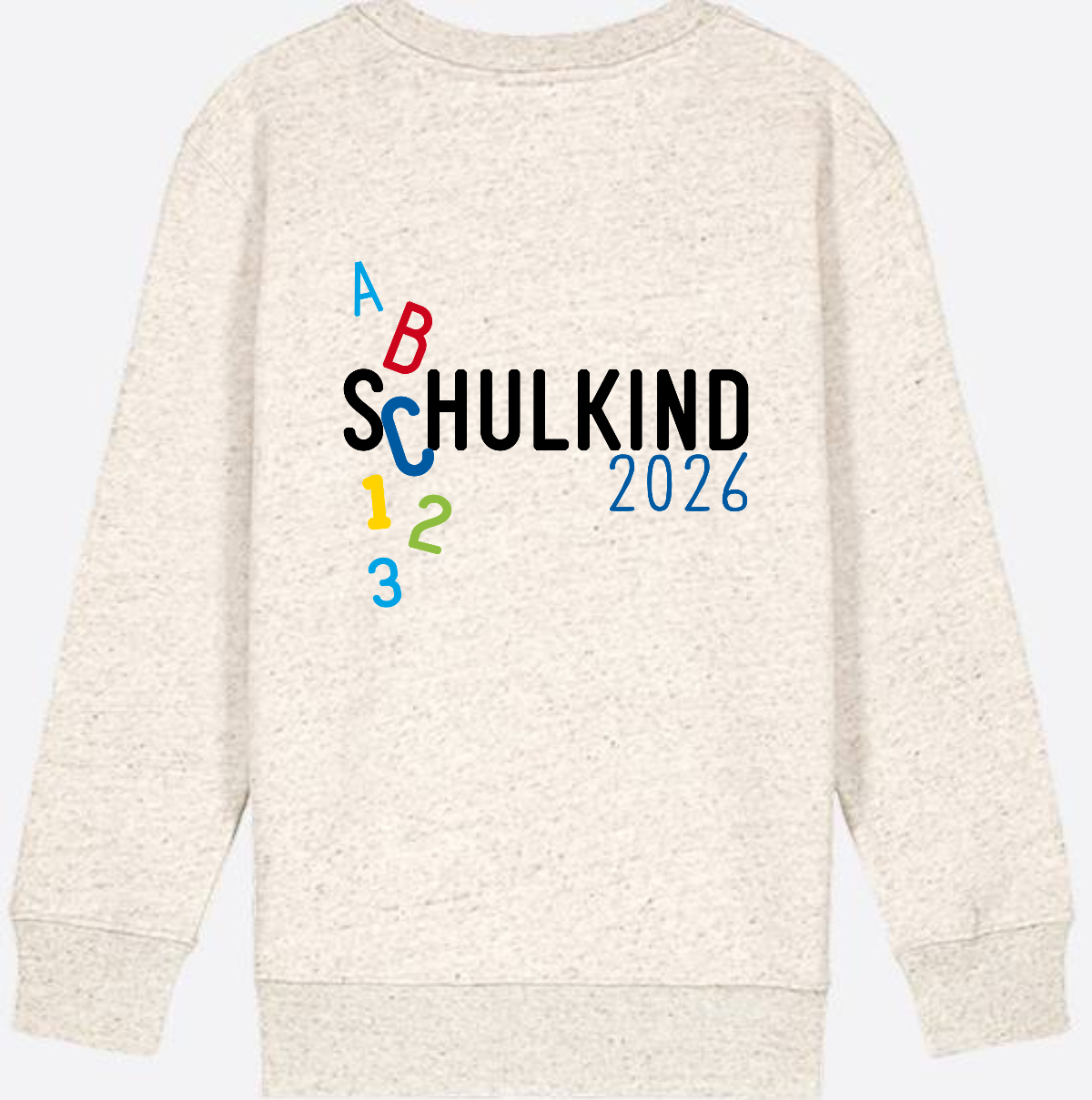 Kinder Sweatshirt Schulkind 2026 ABC Blau mit Name - Natural Raw