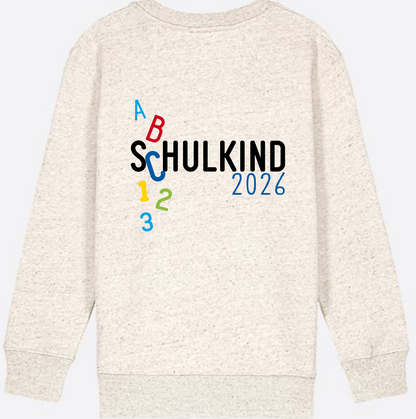 Kinder Sweatshirt Schulkind 2026 ABC Blau mit Name - Natural Raw