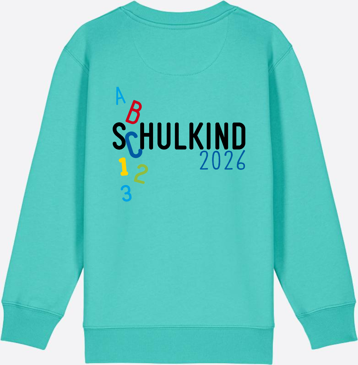Kinder Sweatshirt Schulkind 2026 ABC Blau mit Name - Pool Blue