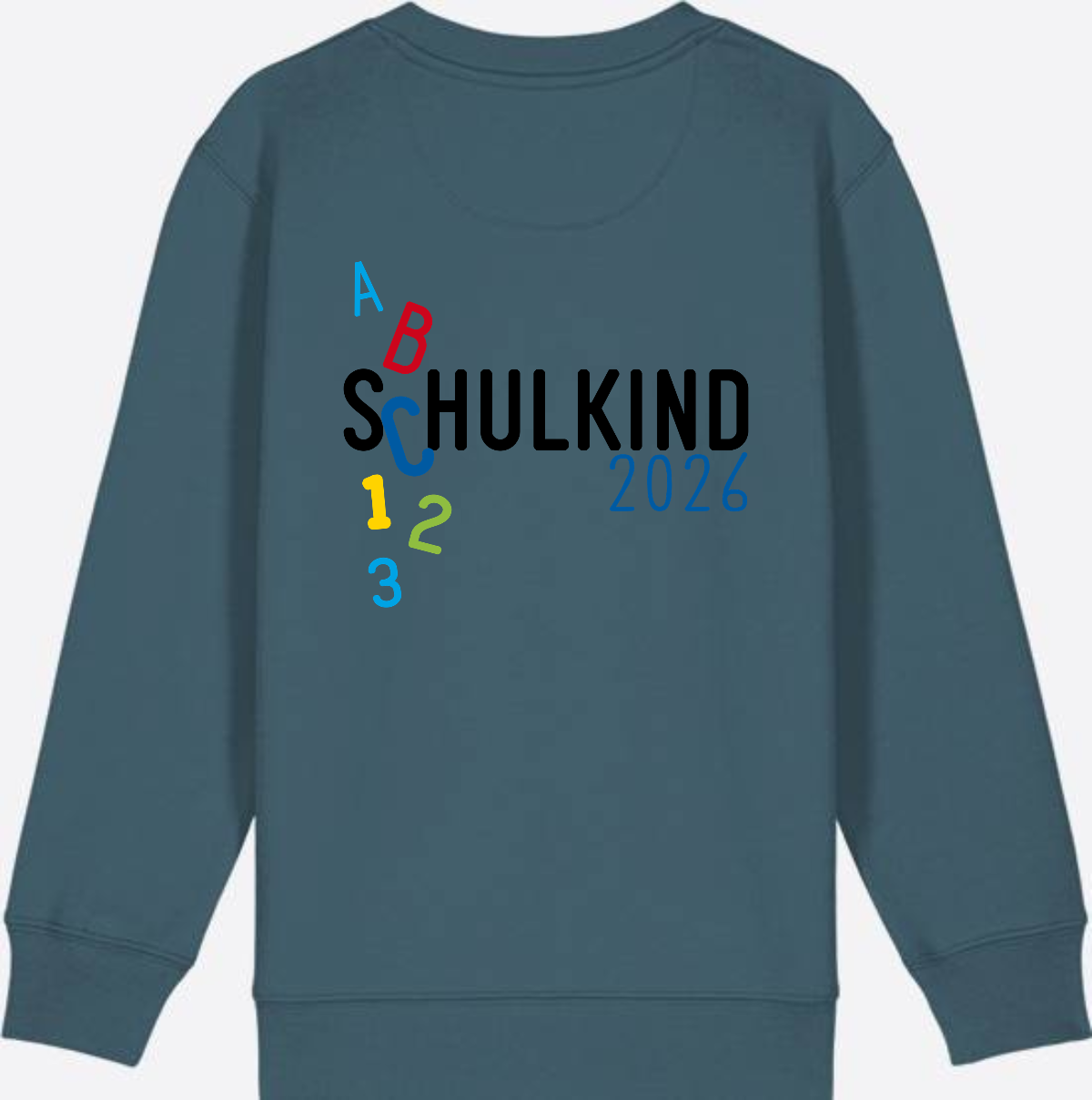 Kinder Sweatshirt Schulkind 2026 ABC Blau mit Name - Stargazer
