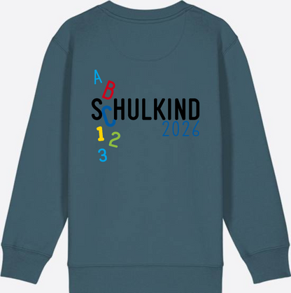 Kinder Sweatshirt Schulkind 2026 ABC Blau mit Name - Stargazer
