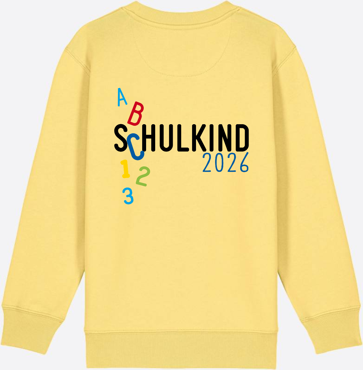 Kinder Sweatshirt Schulkind 2026 ABC Blau mit Name - Viva Yellow