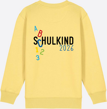 Kinder Sweatshirt Schulkind 2026 ABC Blau mit Name - Viva Yellow