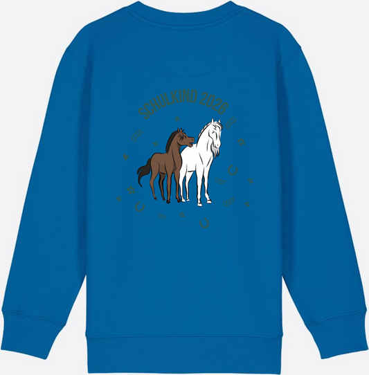 Kinder Sweatshirt Schulkind 2026 Pferd mit Wunschname - Royal Blue