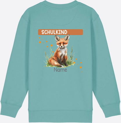 Kinder Sweatshirt zur Einschulung – Personalisiert mit Namen - Teal Monstera