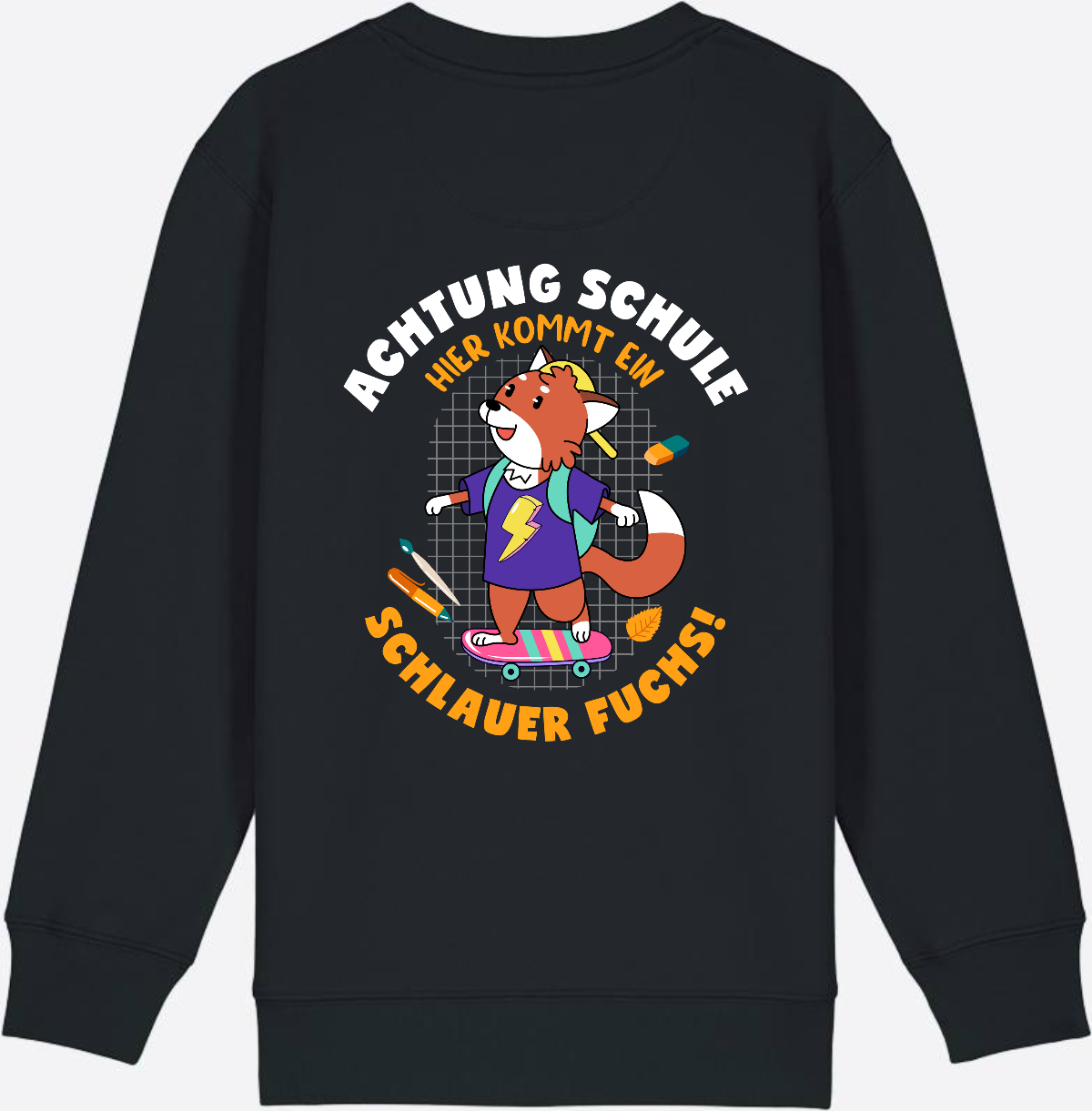 Kinder Sweatshirt zur Einschulung – Schlauer Fuchs mit Name - Black