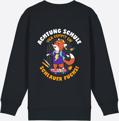 Kinder Sweatshirt zur Einschulung – Schlauer Fuchs mit Name - Black