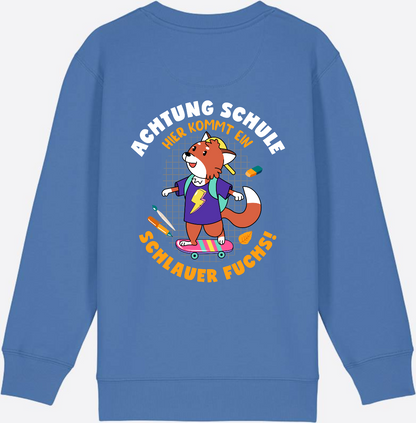 Kinder Sweatshirt zur Einschulung – Schlauer Fuchs mit Name - Bright Blue