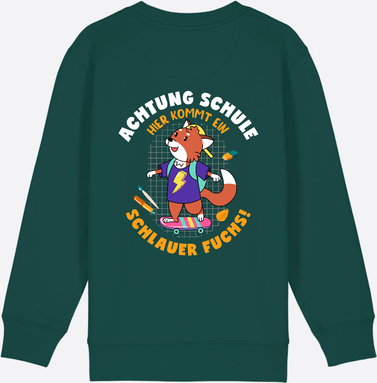 Kinder Sweatshirt zur Einschulung – Schlauer Fuchs mit Name - Glazed Green
