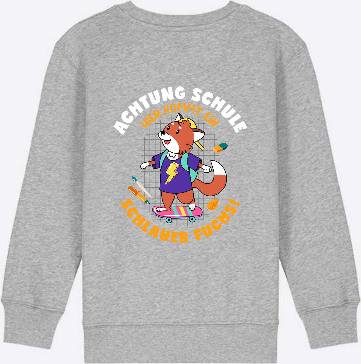 Kinder Sweatshirt zur Einschulung – Schlauer Fuchs mit Name - Heather Grey