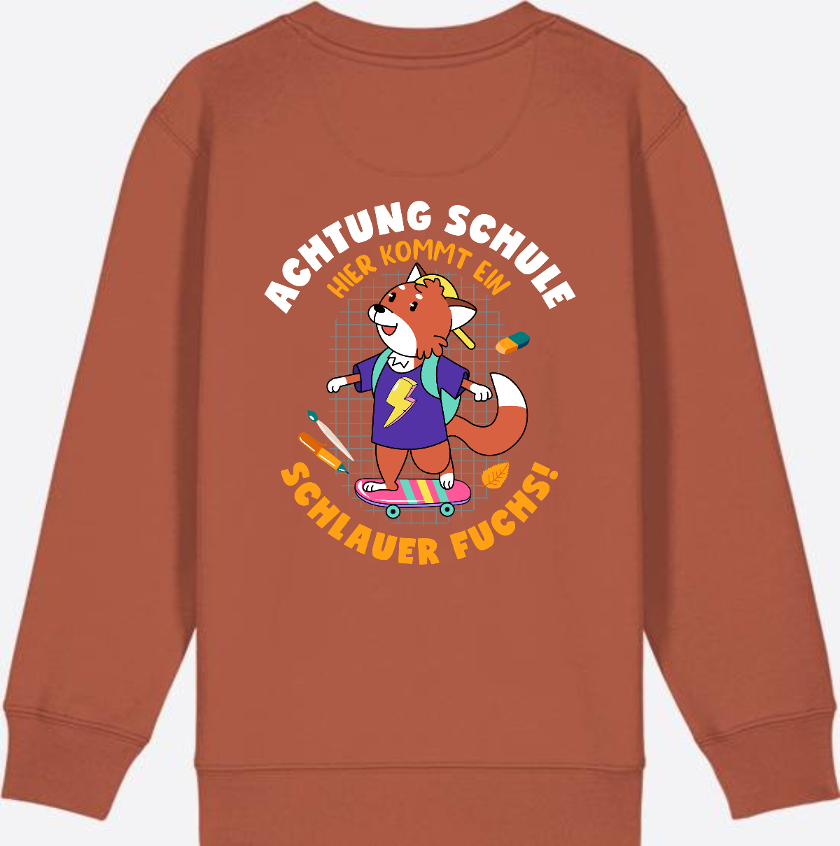 Kinder Sweatshirt zur Einschulung – Schlauer Fuchs mit Name - Heritage Brown