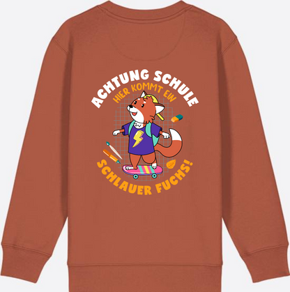 Kinder Sweatshirt zur Einschulung – Schlauer Fuchs mit Name - Heritage Brown