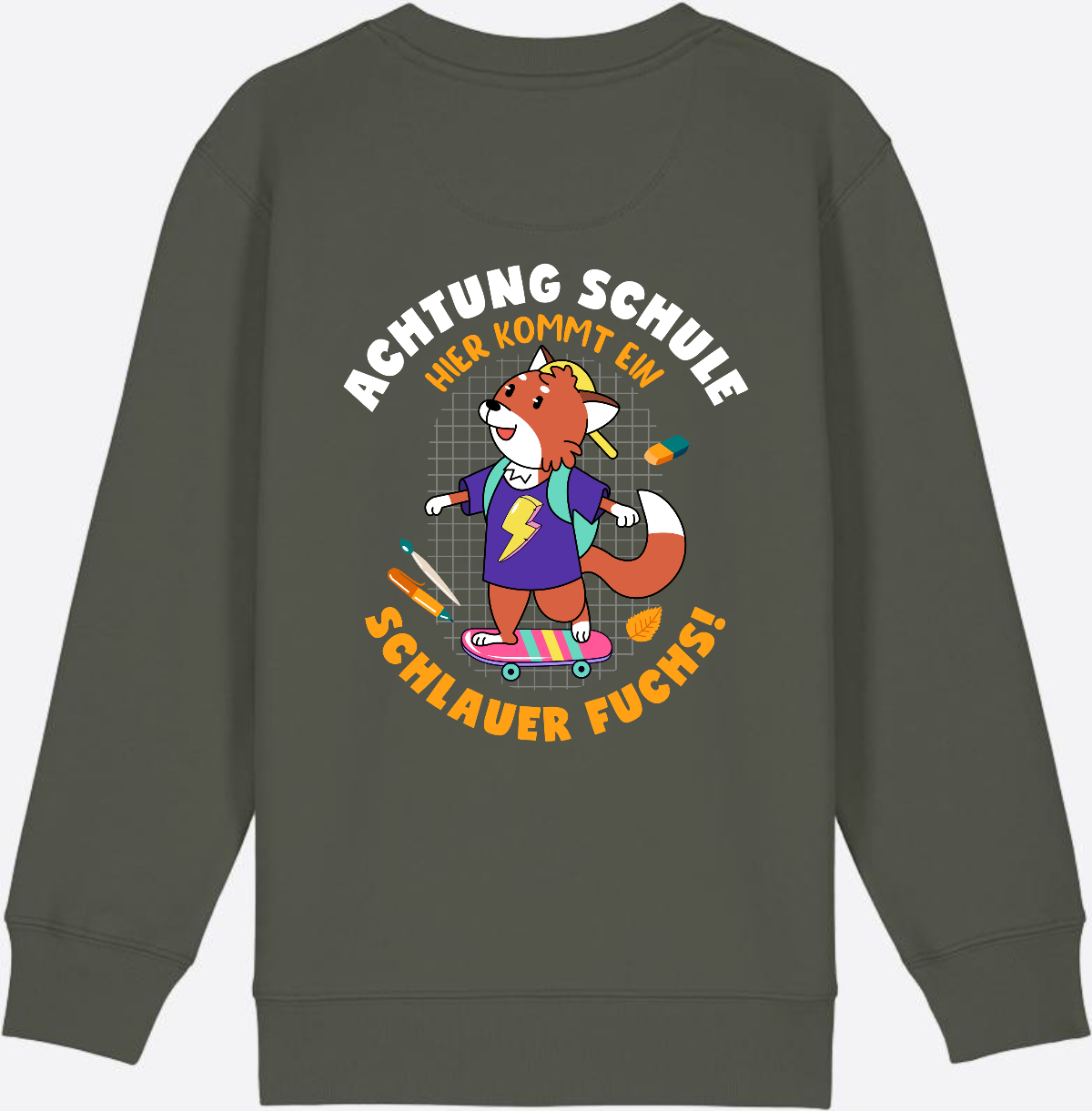 Kinder Sweatshirt zur Einschulung – Schlauer Fuchs mit Name - Khaki