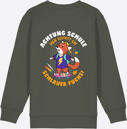 Kinder Sweatshirt zur Einschulung – Schlauer Fuchs mit Name - Khaki
