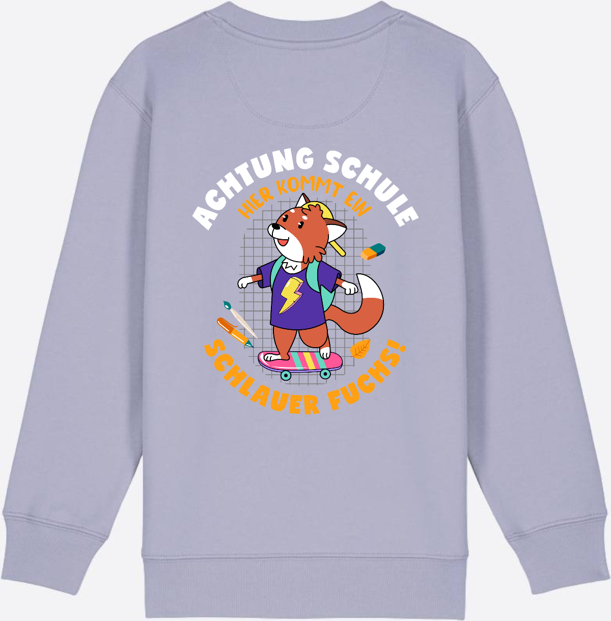 Kinder Sweatshirt zur Einschulung – Schlauer Fuchs mit Name - Lavender