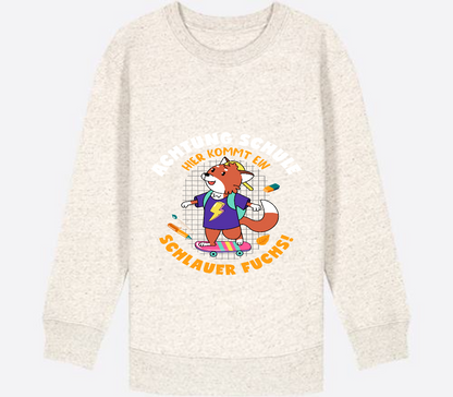 Kinder Sweatshirt zur Einschulung – Schlauer Fuchs mit Name - Natural Raw Herzseite
