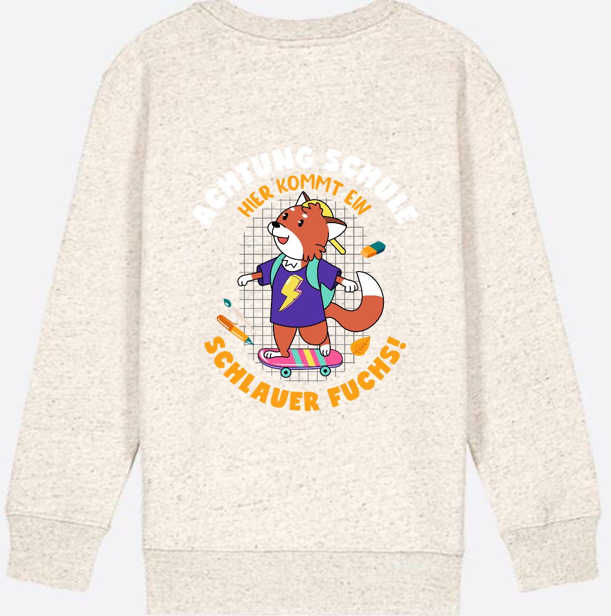 Kinder Sweatshirt zur Einschulung – Schlauer Fuchs mit Name - Natural Raw