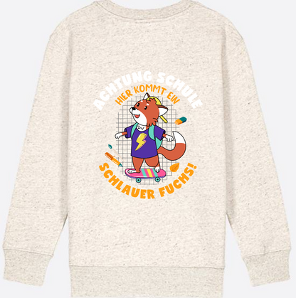 Kinder Sweatshirt zur Einschulung – Schlauer Fuchs mit Name - Natural Raw