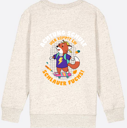 Kinder Sweatshirt zur Einschulung – Schlauer Fuchs mit Name - Natural Raw