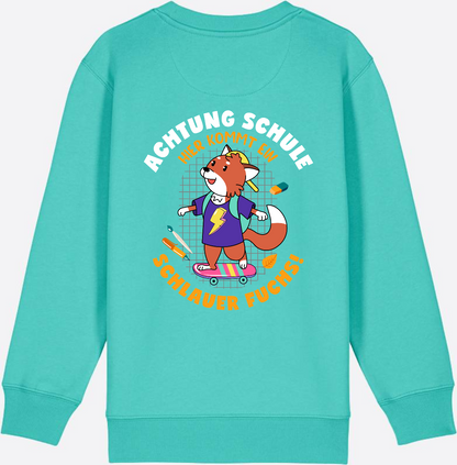 Kinder Sweatshirt zur Einschulung – Schlauer Fuchs mit Name - Pool Blue