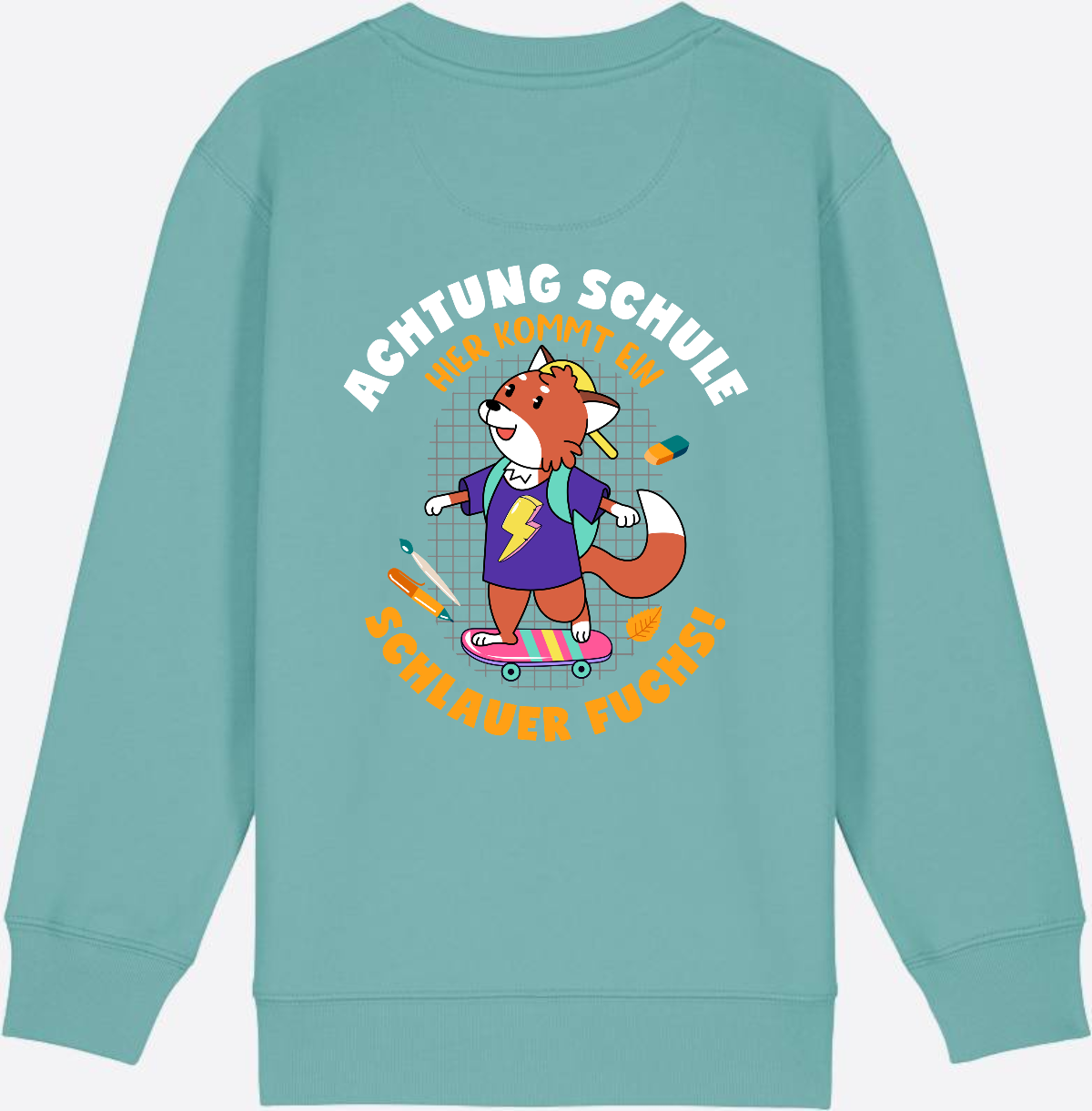 Kinder Sweatshirt zur Einschulung – Schlauer Fuchs mit Name - Teal Monstera