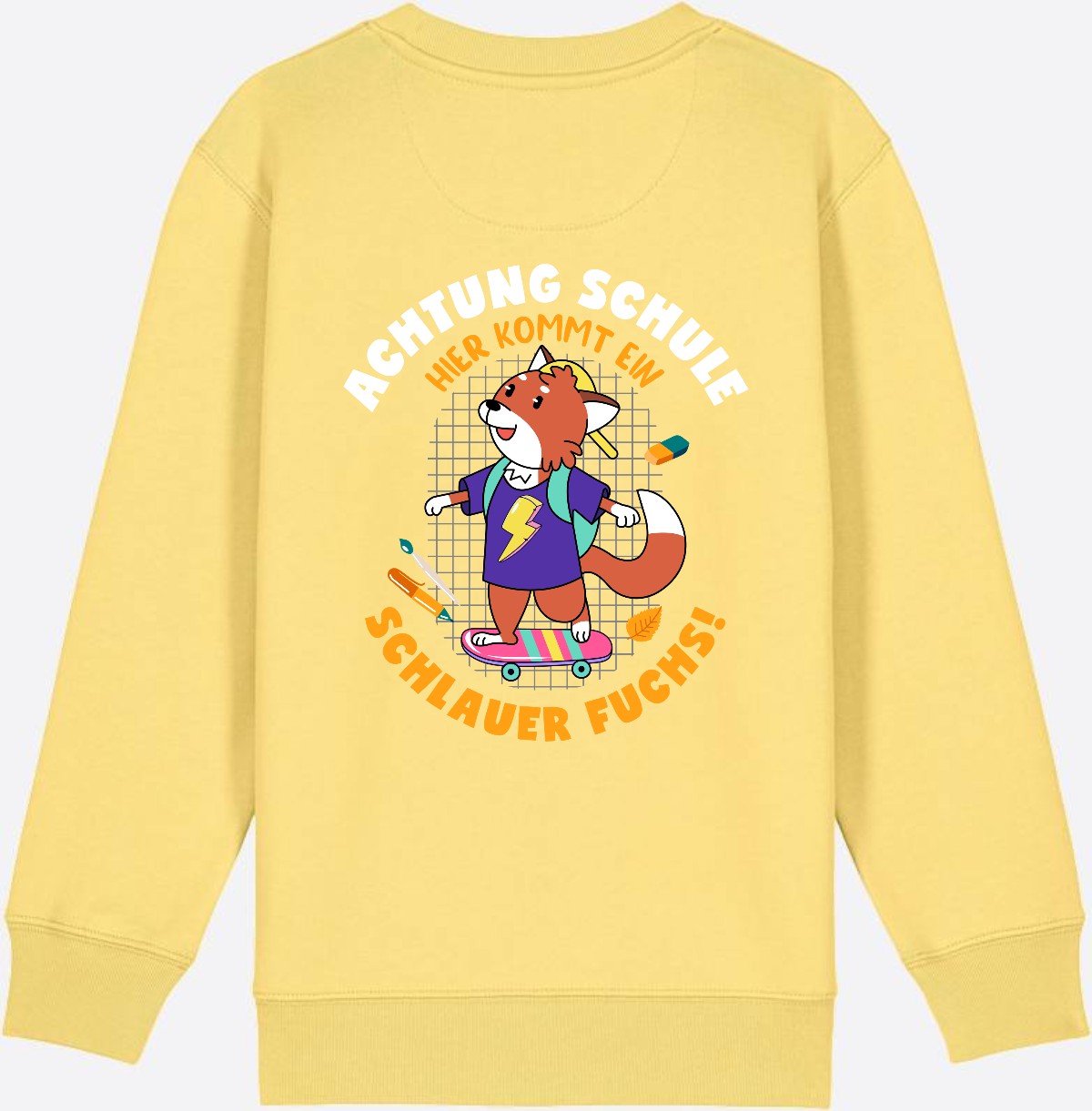 Kinder Sweatshirt zur Einschulung – Schlauer Fuchs mit Name - Viva Yellow