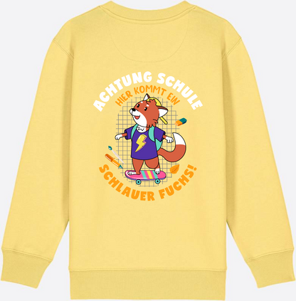 Kinder Sweatshirt zur Einschulung – Schlauer Fuchs mit Name - Viva Yellow