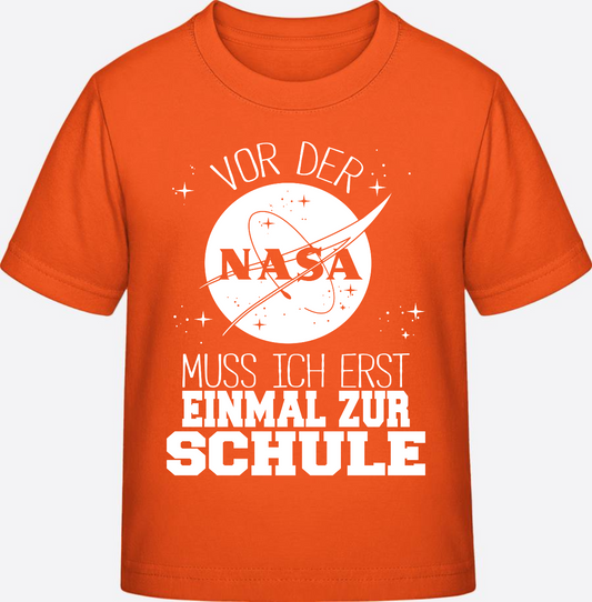Kinder T-Shirt Einschulung: Vor der NASA zur Schule – mit Name - Orange