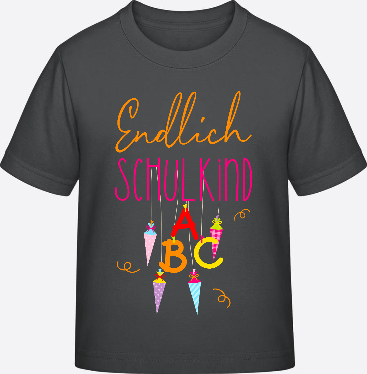 Kinder T-Shirt „Endlich Schulkind“ – Personalisiert mit Namen - Anthracite
