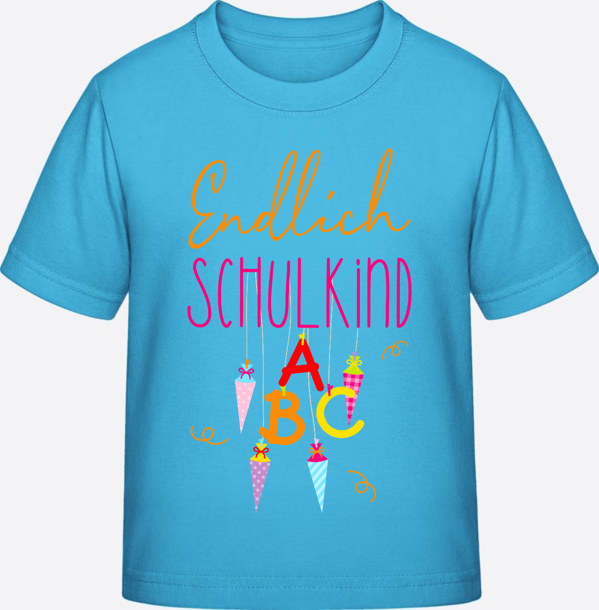 Kinder T-Shirt „Endlich Schulkind“ – Personalisiert mit Namen - Aqua Blue