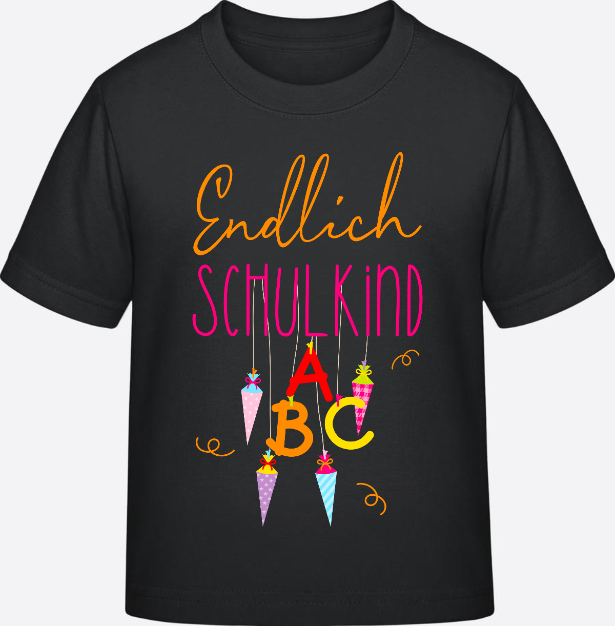 Kinder T-Shirt „Endlich Schulkind“ – Personalisiert mit Namen - Black