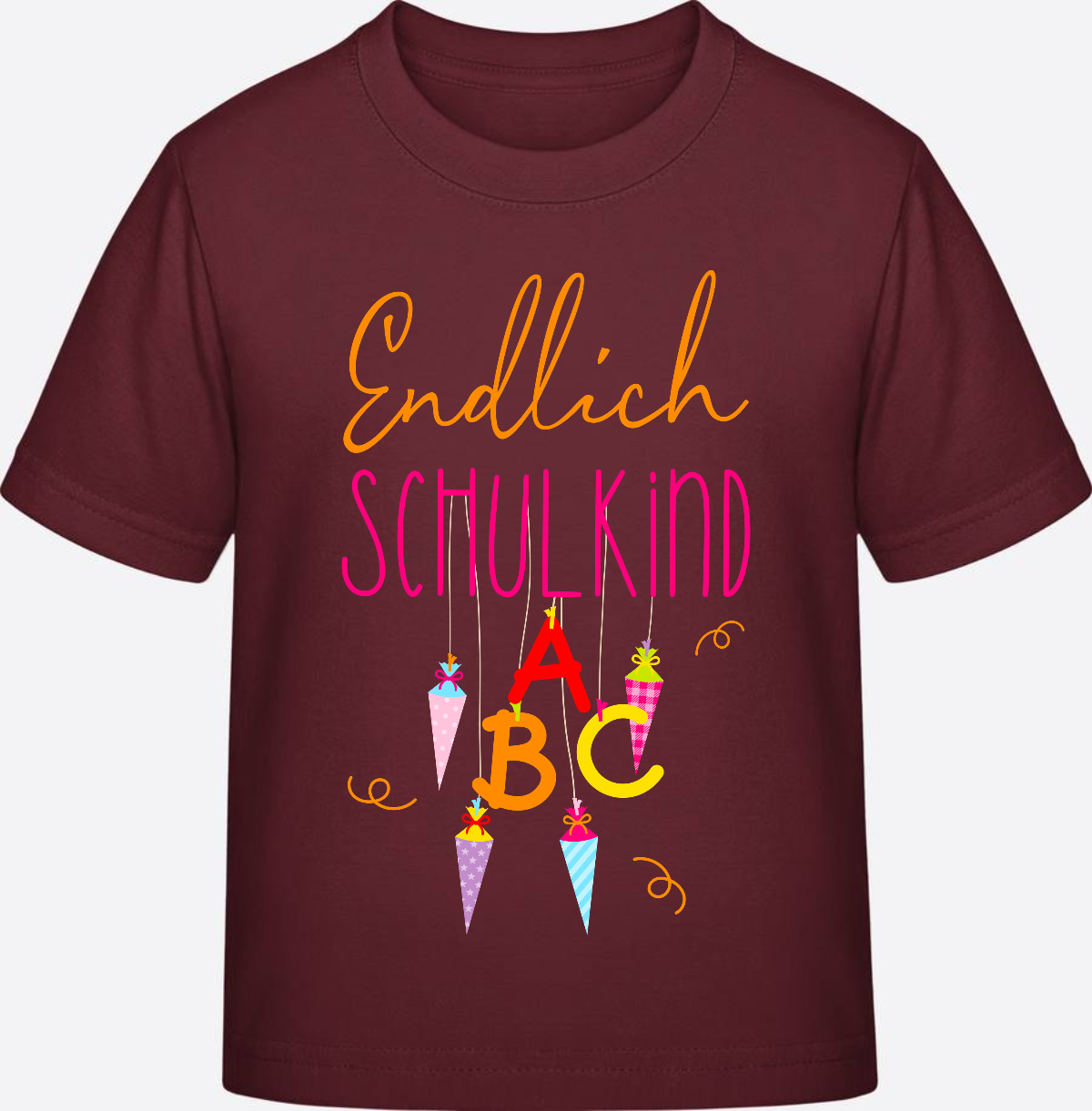 Kinder T-Shirt „Endlich Schulkind“ – Personalisiert mit Namen - Burgundy