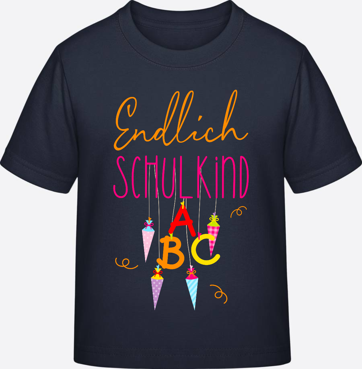 Kinder T-Shirt „Endlich Schulkind“ – Personalisiert mit Namen - French Navy