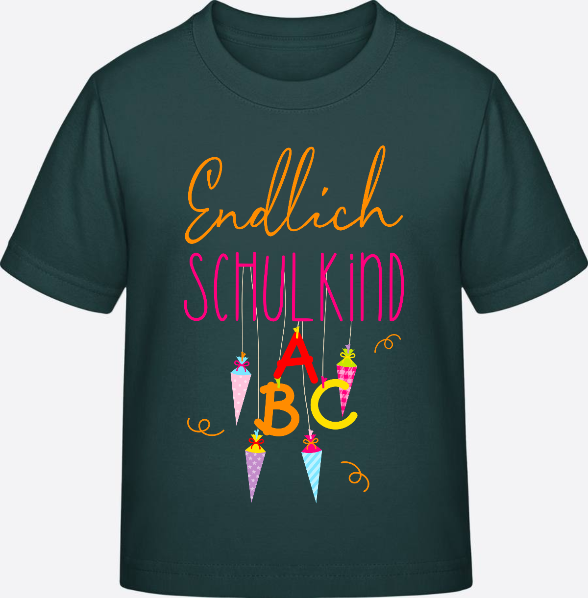 Kinder T-Shirt „Endlich Schulkind“ – Personalisiert mit Namen - Glazed Green